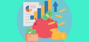 an illustration of a piggy bank and money