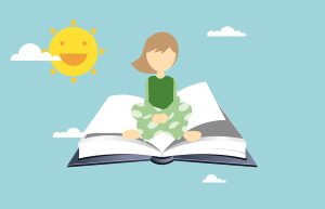 an illustration of a girl on a book