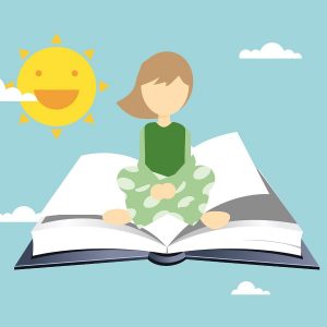 an illustration of a girl on a book