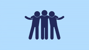 a graphic of three friends