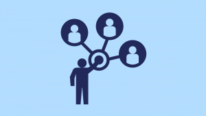 a graphic of a person in a network of people