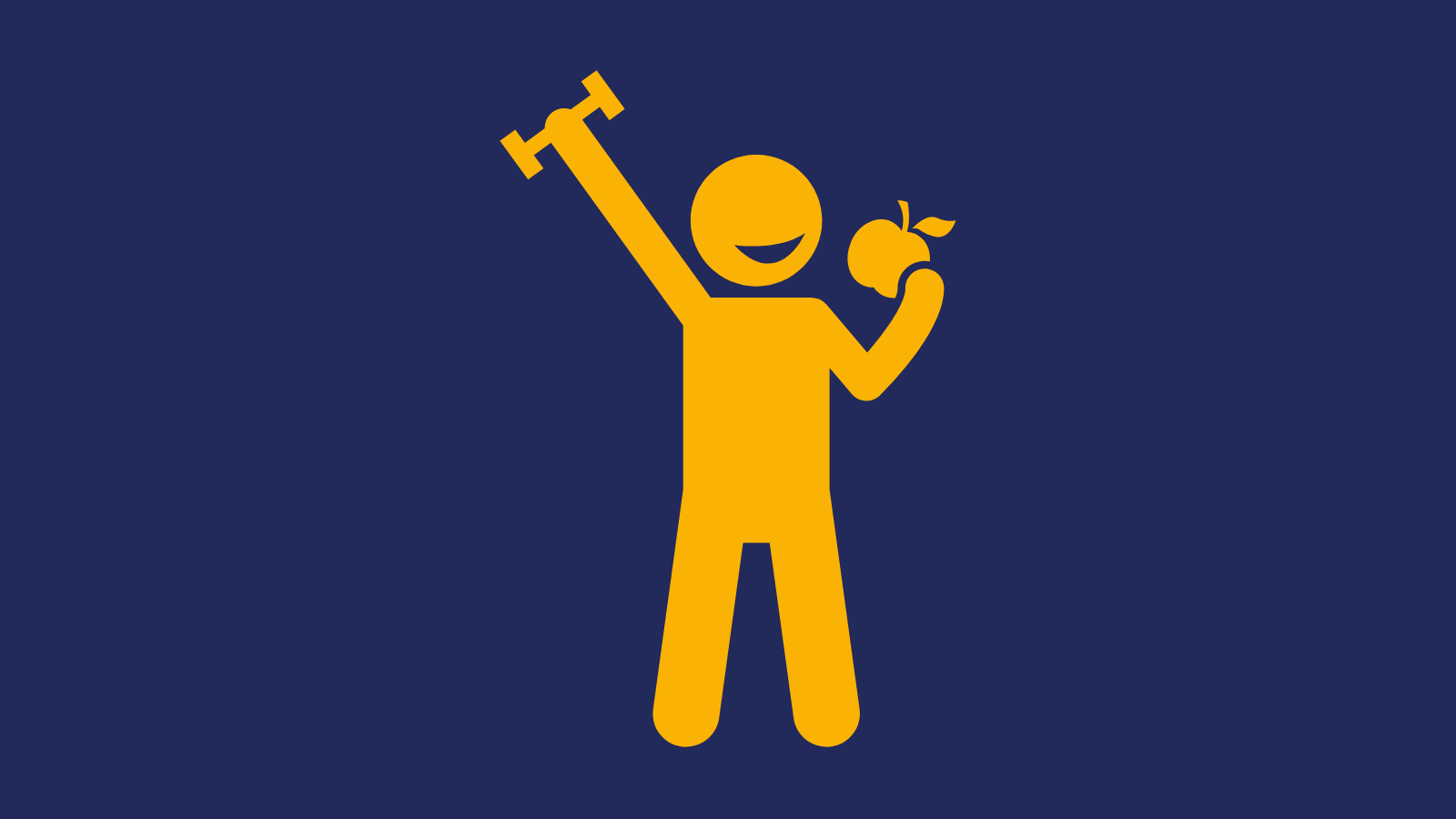 a graphic of a person raising a dumbbell and eating an apple