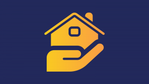 a graphic of a house being held in the palm of a hand