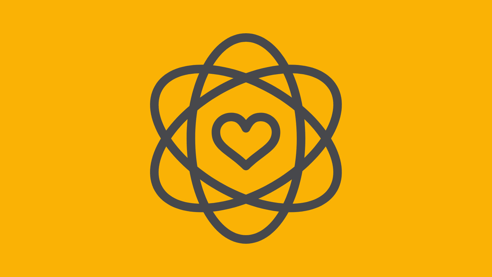 a graphic of an atom with a heart at its core