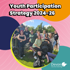 a graphic with a photo of young people on a tractor and the words "Youth participation strategy 2024-2026"